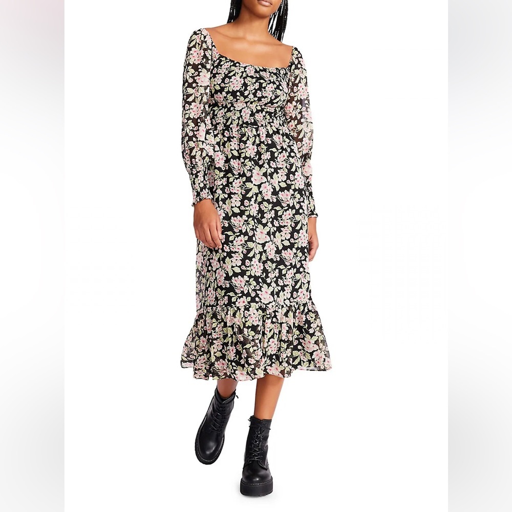 BETSEY JOHNSON | Floral Smocked Chiffon Dress Sz M